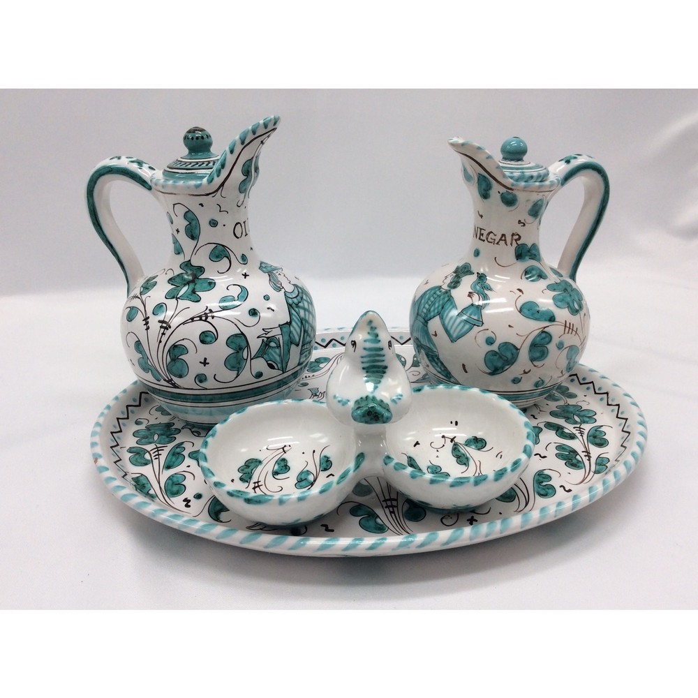 Pleasant Valley "Majolica" Ceramic oil and vinegar Serving Set