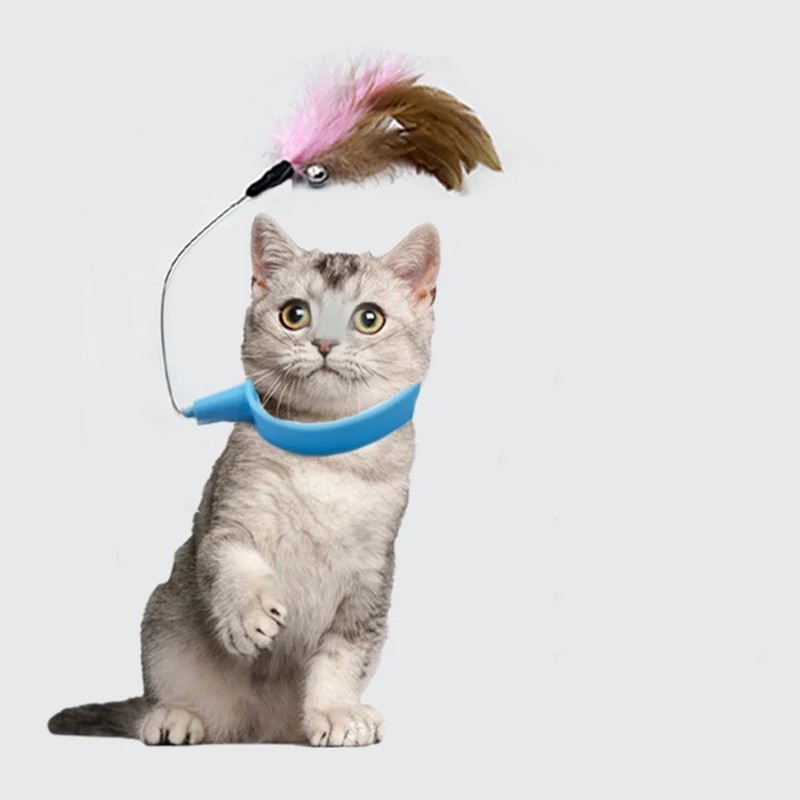 Adjustable Cat Collar Toy with Feather Teaser Interactive Pet Play Toy