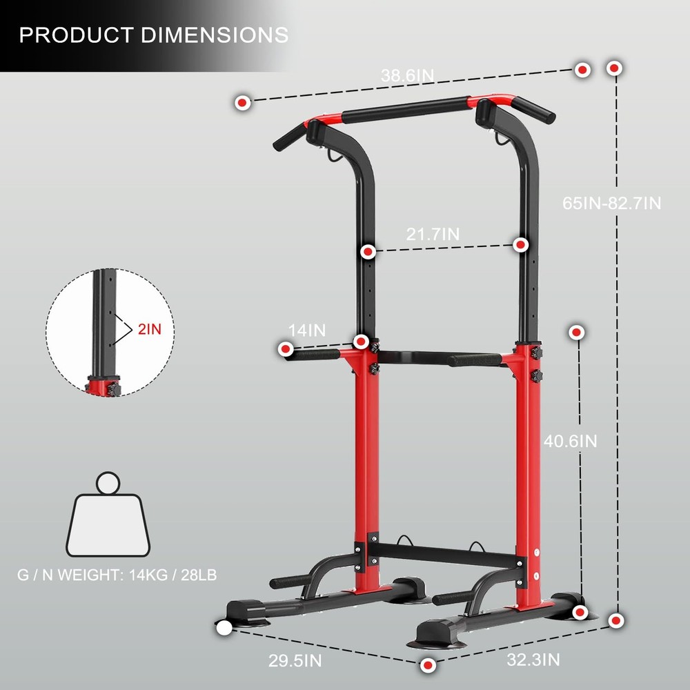Power Tower Pull Up Bar,Pull-Up Rack Dip Station,Height Adjustable Multi-func...