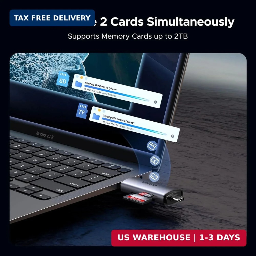 UGREEN SD Card Reader USB C, USB 3.0 Micro SD Card Reader 2 in 1 Memory Card Rea