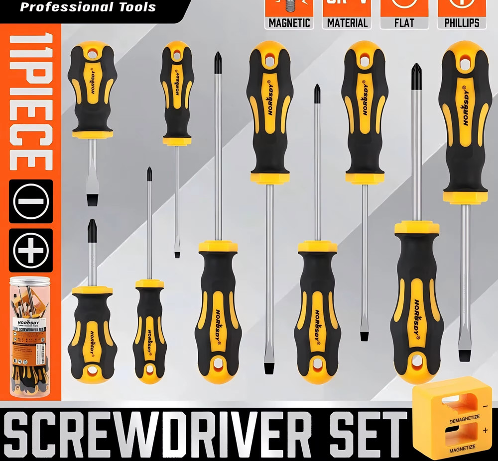 11pc Magnetic Screwdriver Set Magnetizer Demagnetizer Tool Phillips Flat kit New