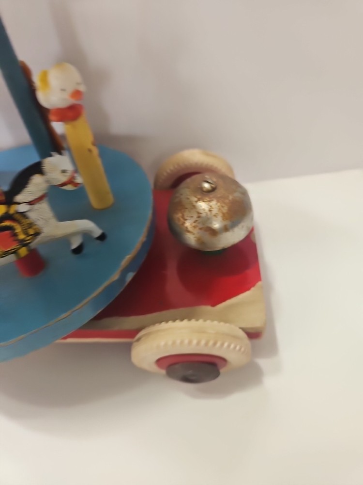 Vintage Brio Wood Carousel Karusell Merry-Go-Round Pull Toy Bell Missing String