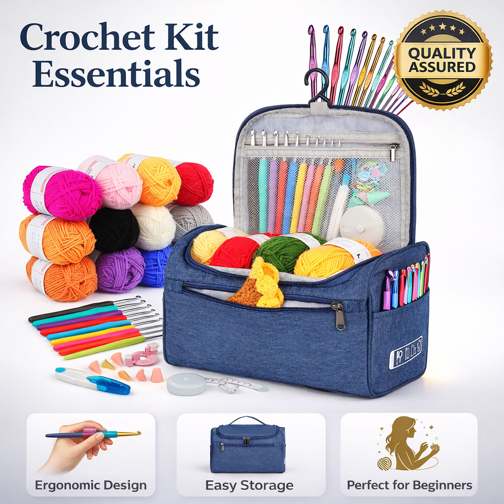 Crochet Kit for Beginners 23pcs Yarn Hooks Instruction Bag Accessories