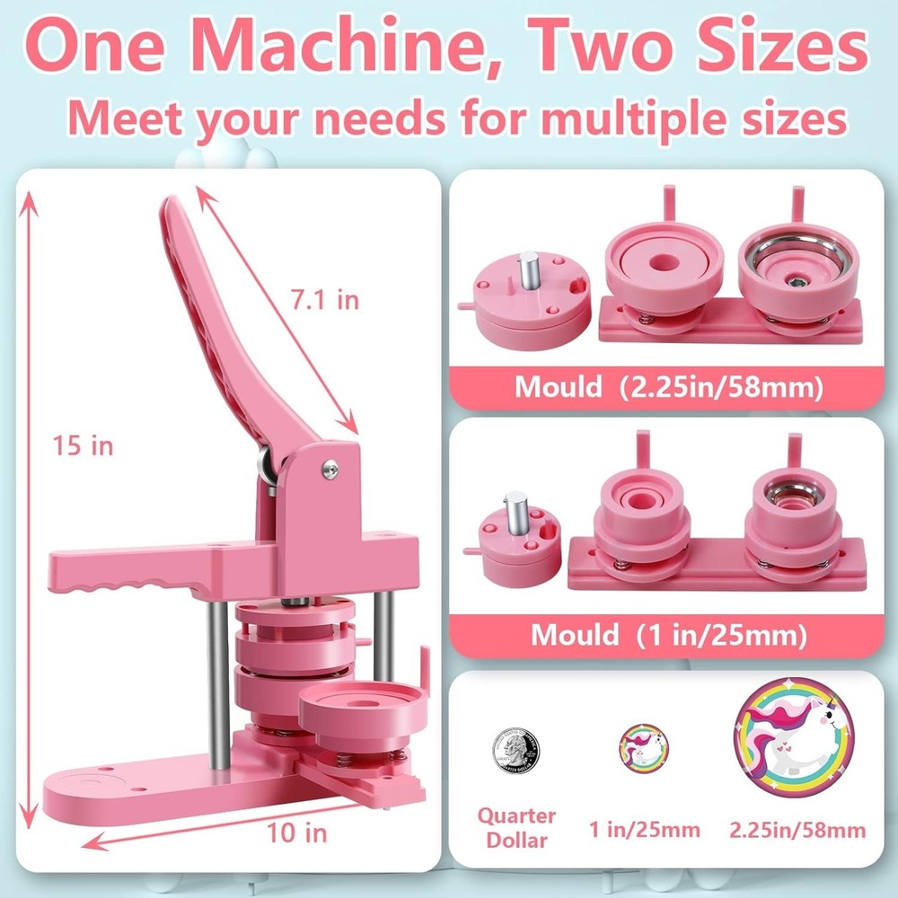 1''+1.25''+2.25" Round Button Maker Badge Button Press Machine DIY Fridge Magnet