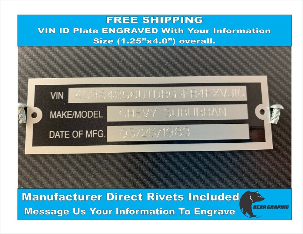 SERIAL ID TAG PLATE DATA ENGRAVED WITH INFORMATION FREE SHIP