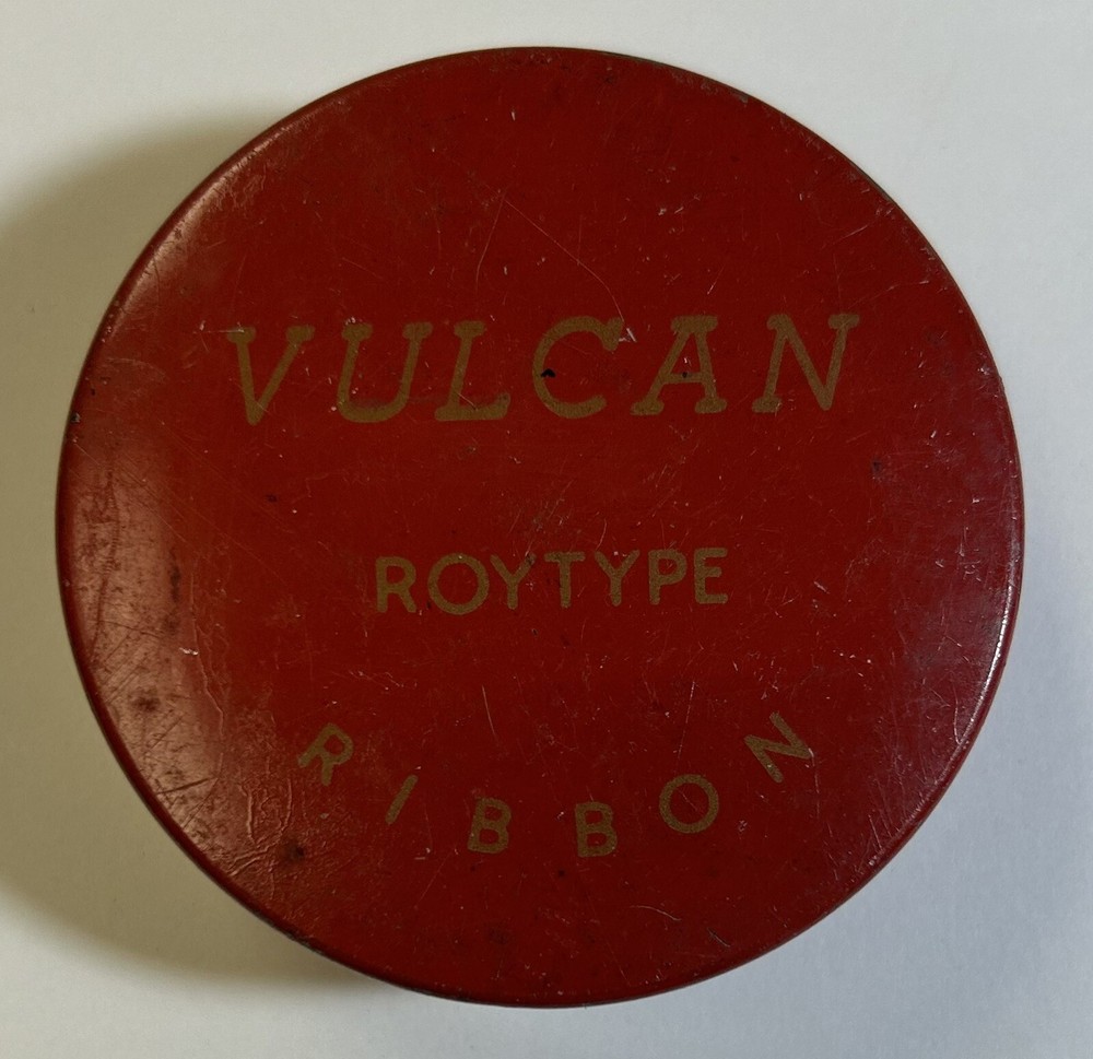 Vulcan Rotype Typewriter Ribbon Tin, Red 2 5/8” Round