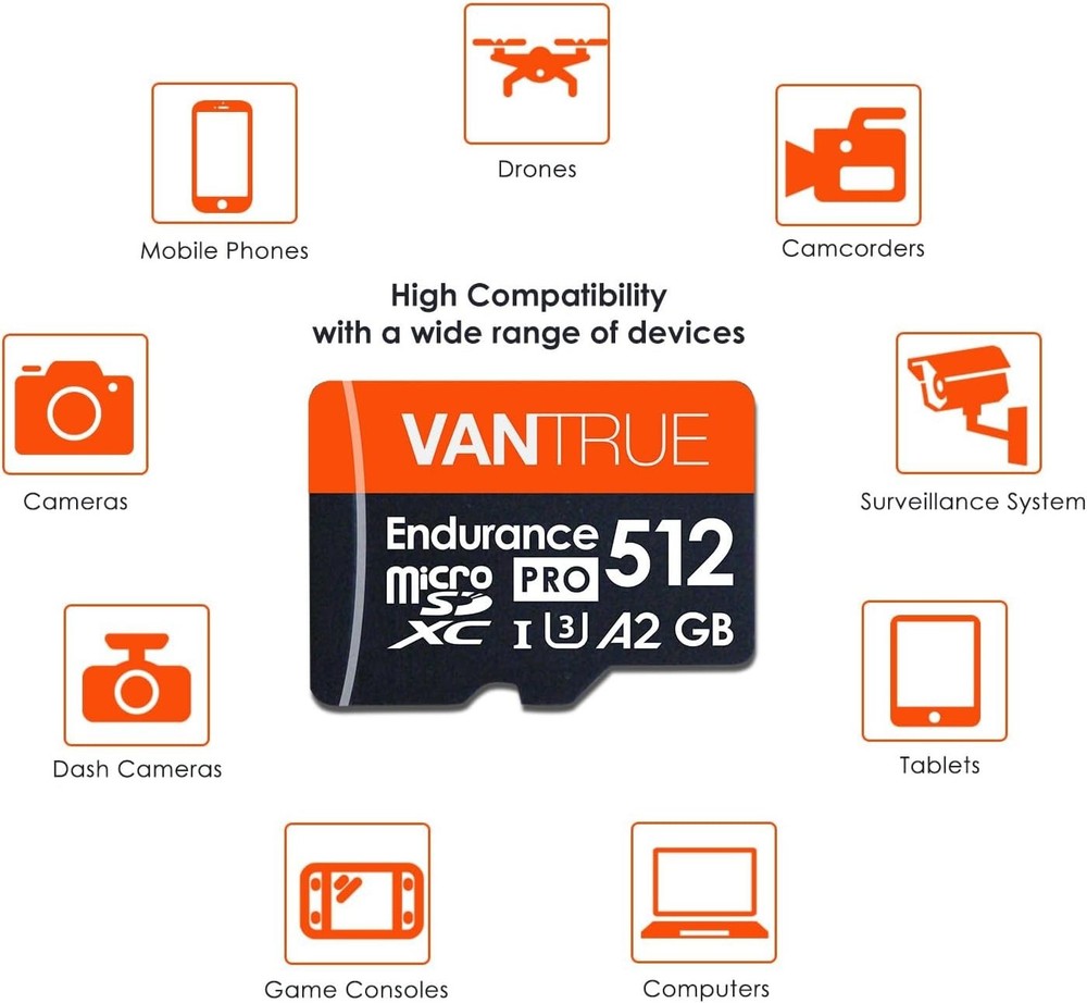Vantrue microSD 512GB, Memory Card 4K, Nintendo Switch, Action cameras, Drones
