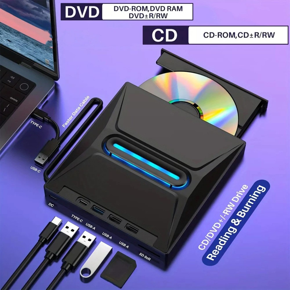 7 in 1 External USB 3.0 DVD CD RW Writer Drive Burner Reader Player For Laptop