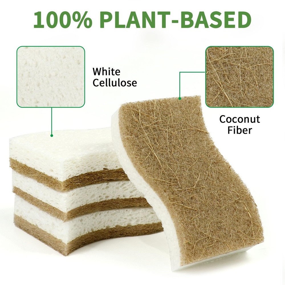 KICKLEEN 9 Pack Biodegradable Natural Kitchen Sponge - White Cellulose