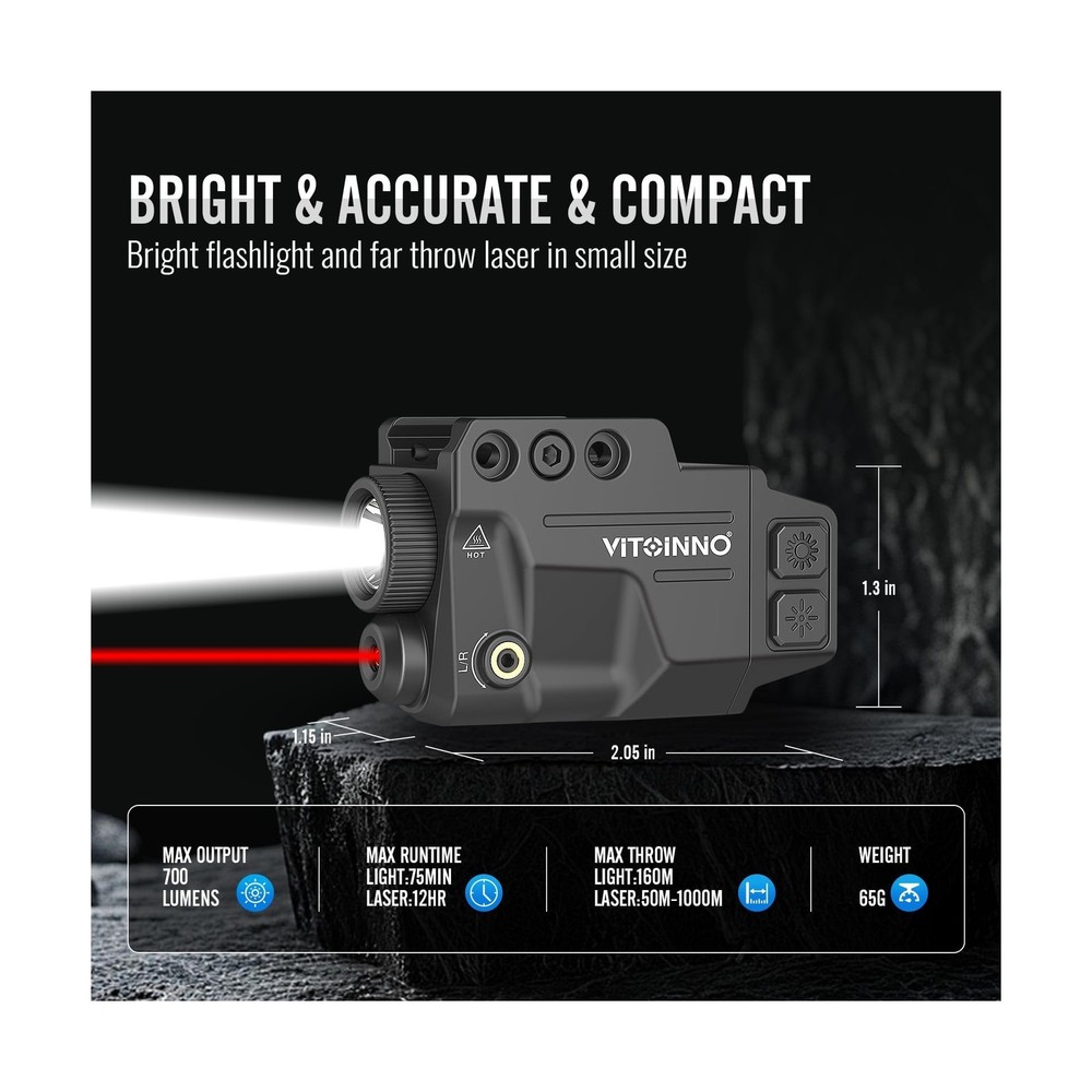 700 Lumens Red Laser Light Combo, Slidable Tactical Flashlight Comp... Fast Ship