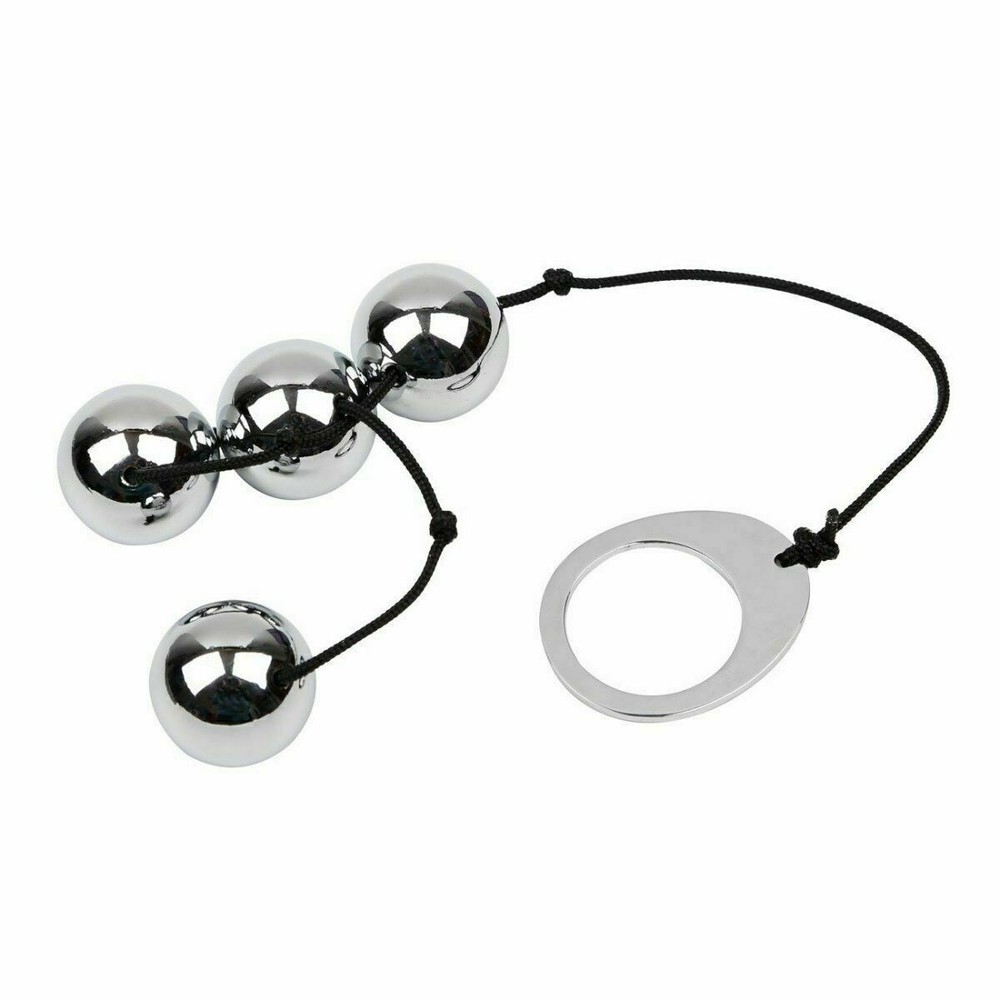 Four Heavy Metal Anal Beads with String & Easy Pull Loop Ring 10 Inch