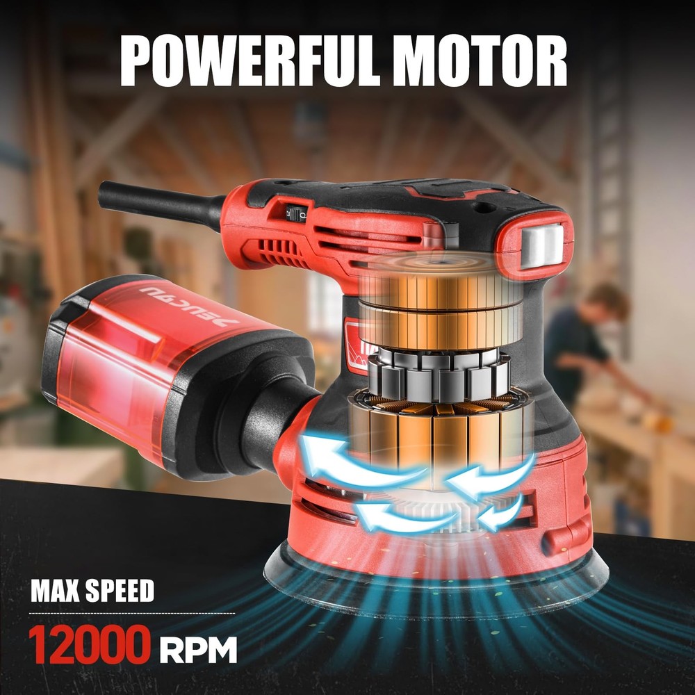 5" Electric Random Orbital Sander, 2.5 Amp Power Variable Speed Palm Sander w...