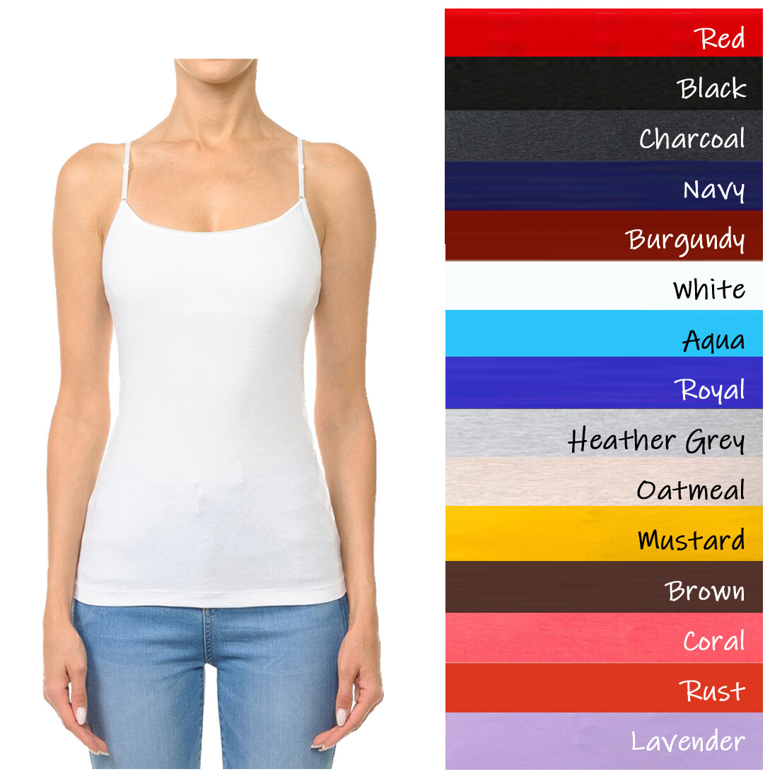 (Ambiance Apparel) Bra-Strap Camisole with Built in Shelf Bra Plain Tank Top