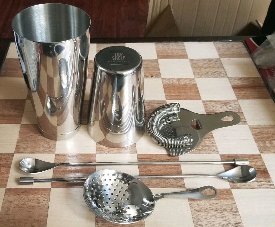 Top Shelf Professional Bar ware 6piece Set (Shaker, Spoon, Strainers) Stainless