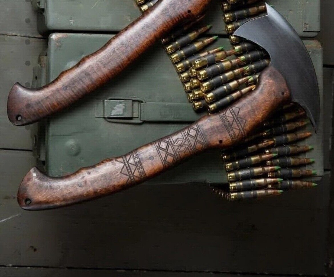 CUSTOM HANDMADE 14" CARBON STEEL REPLICA WINKLER HUNTING/THROWING AXE W/SHEATH