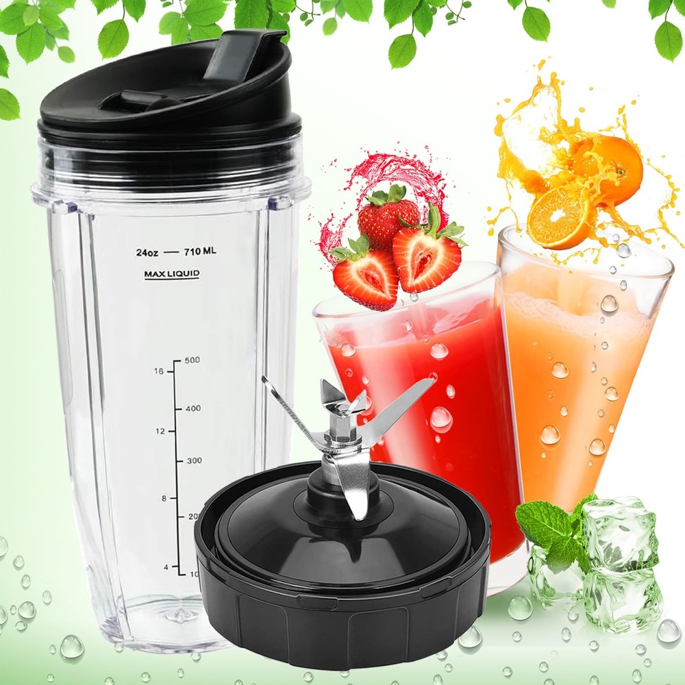 Ninja Blender Replacement Cups and 7-Fin Blade Compatible with Multiple Models