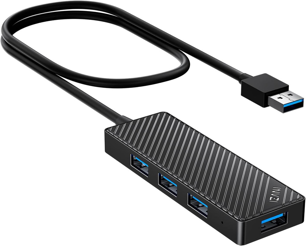 USB Hub 3.0 4-Port, Ultra Slim Data USB Splitter with 2Ft Extended Cable Compati