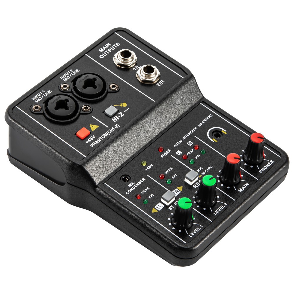 2 Channel Mixing Console Live Studio Audio DJ Mixer Sound Board USB Interface