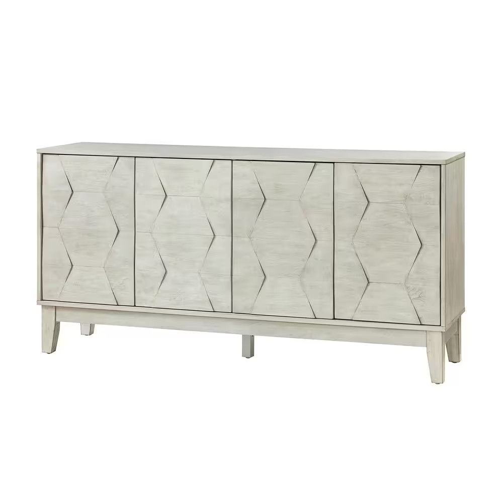 Modern Sideboard Hexagonal Embellishments with Solid Wood Legs White 60 In. New