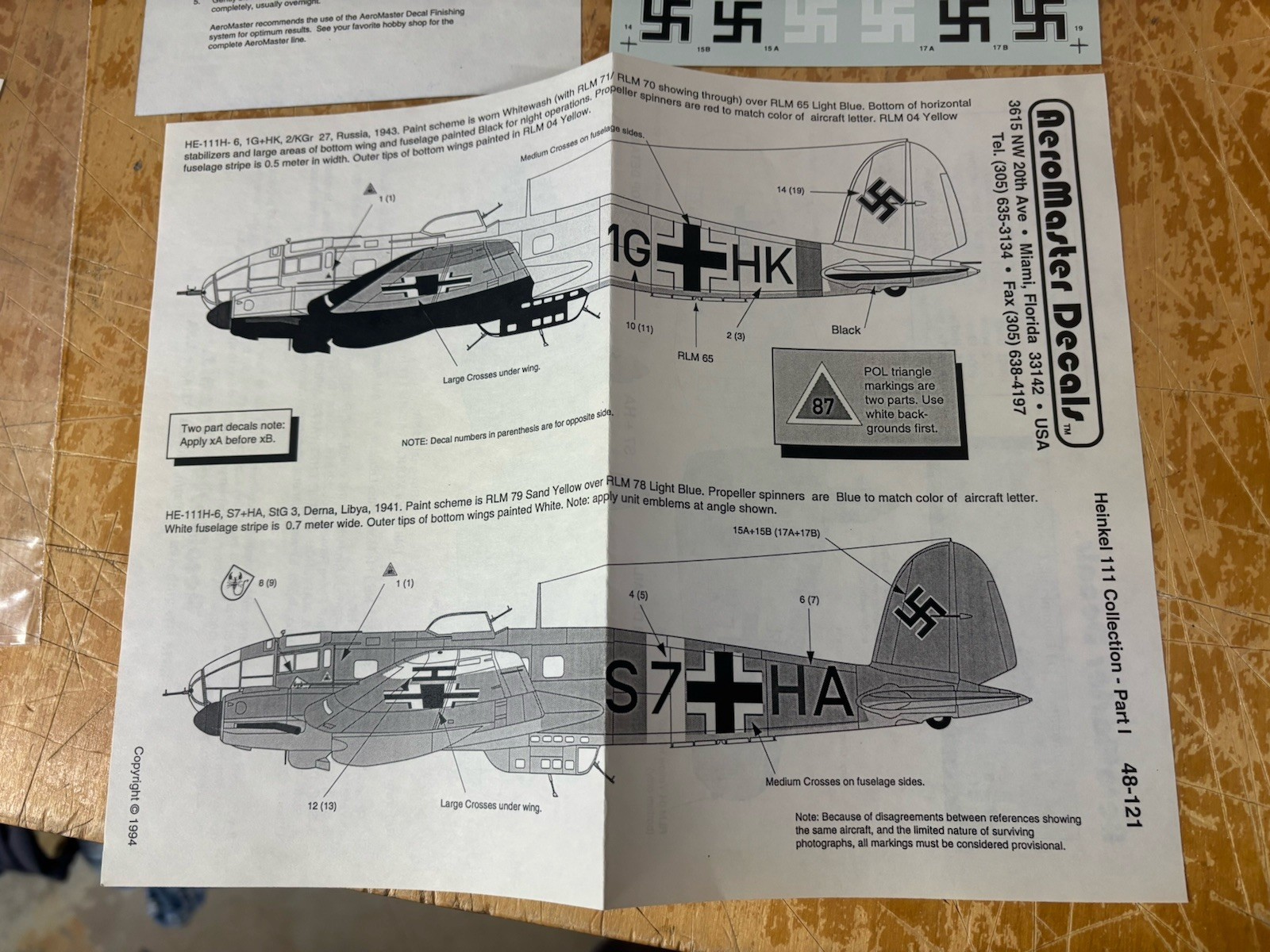 AeroMaster Model Plane Decals 48-121 German Heinkel H-111 1/48 Collection Pt. 1