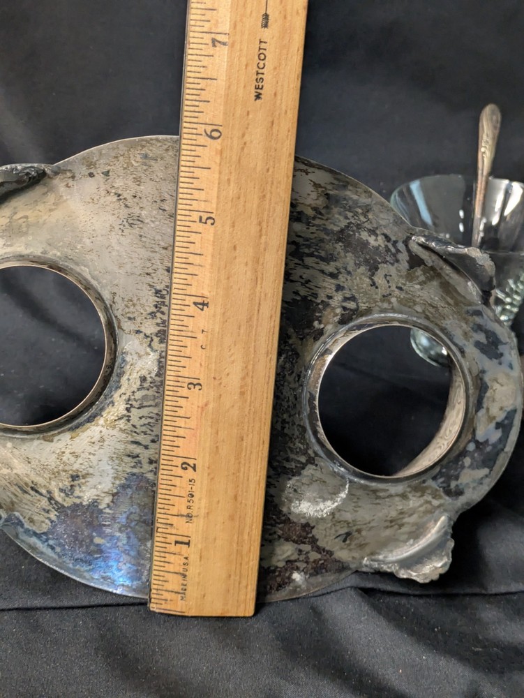 Vintage Silver Plated Floral Condiment Jam Caddy w Spoons Crown Stars Mark