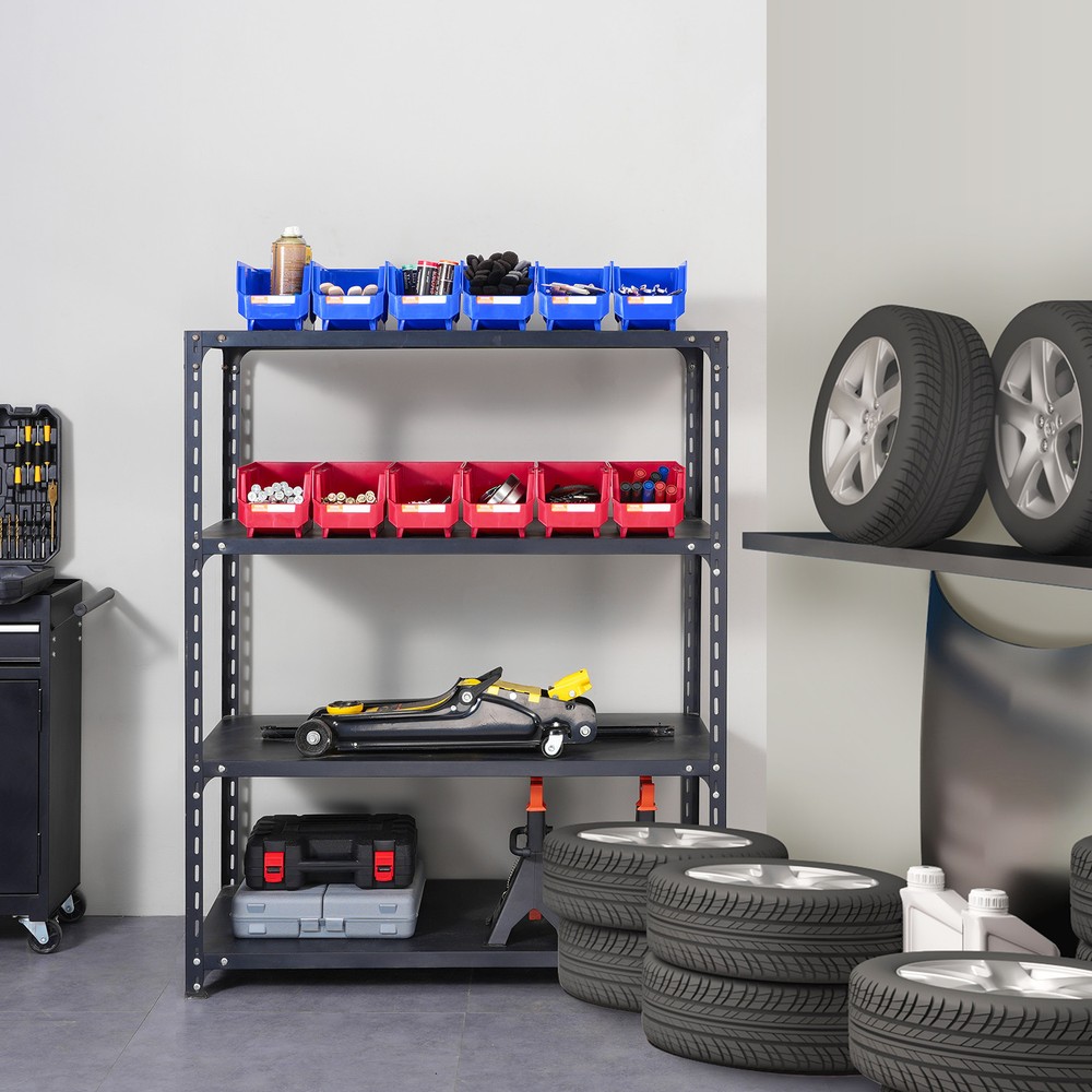 VEVOR Hanging Stackable Storage Bin Plastic Organizer Garage Box 12 PCS Blue/Red