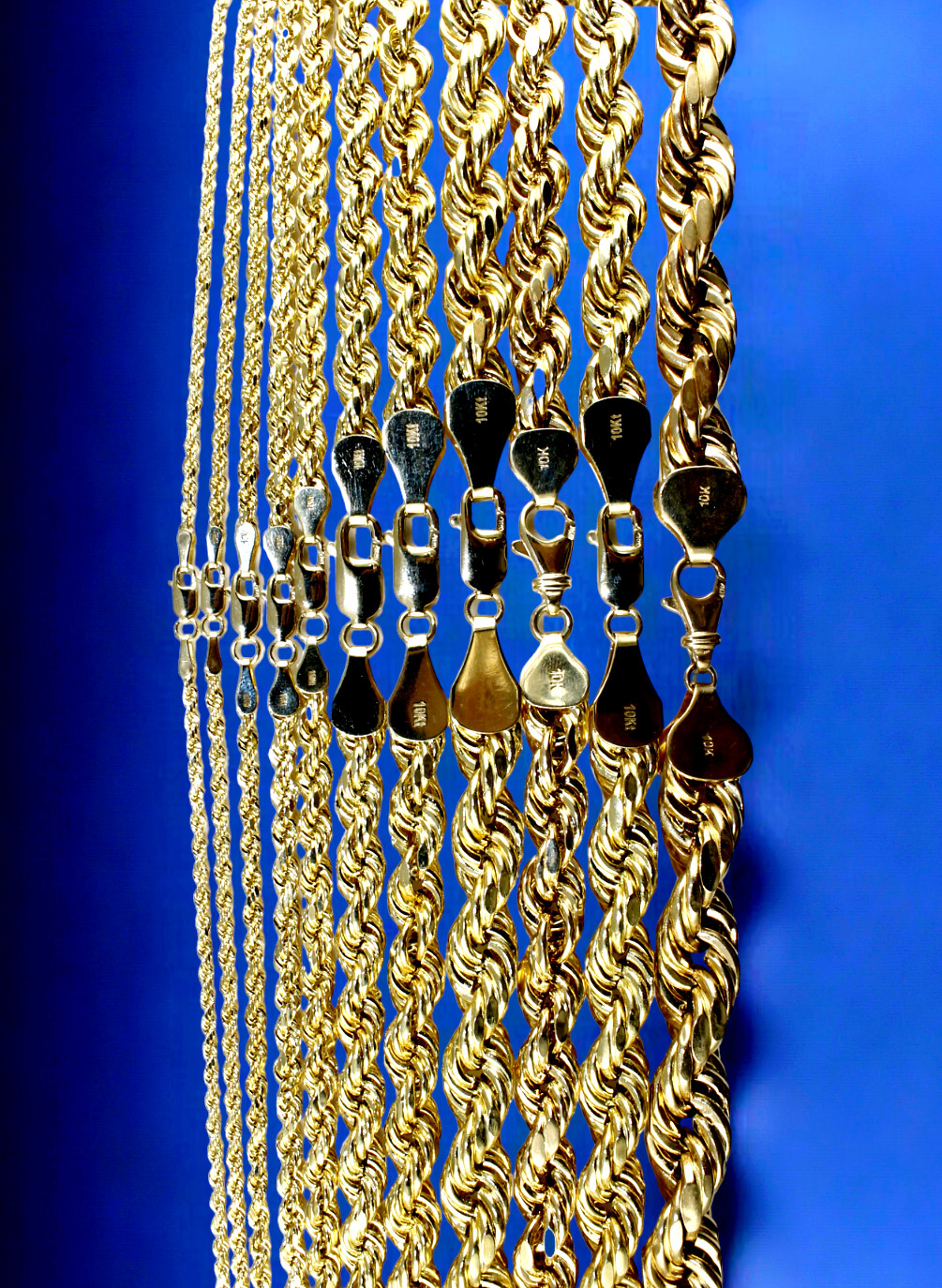 10K Yellow Gold Rope Necklace Bracelet Chain Diamond Cut 2mm-10mm 7"-30"