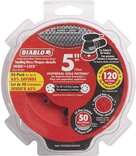Diablo DCD050120H50G 5" 120-Grit Hook & Lock™ ROS Sanding Discs (50-Pack)