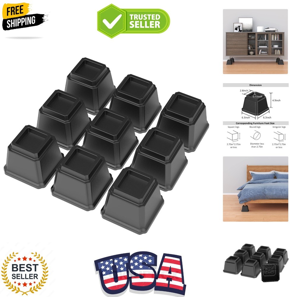 Bed Risers 4 Inch Set of 9, Heavy Duty Bed Elevators Risers for Bed Frame 9 P...
