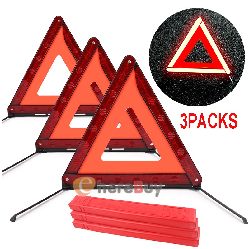3 Pack Car Emergency Warning Triangles, Reflective Roadside Safety Triangle Kit