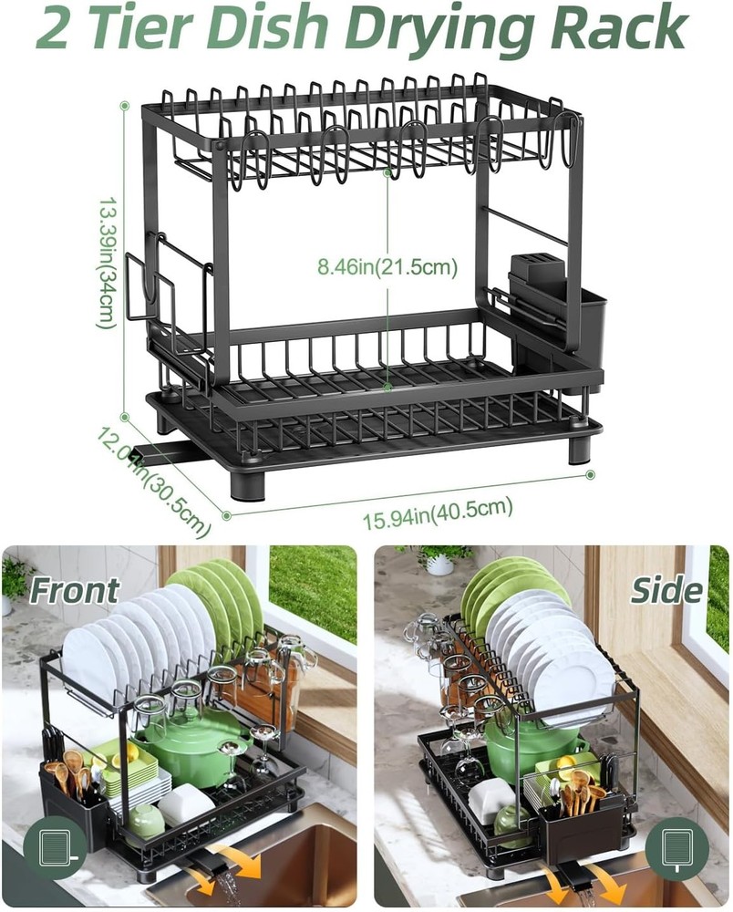 Dish Drying Rack 2 Tier Space-Saving Dish Rack Multifunctional Dish Drainer