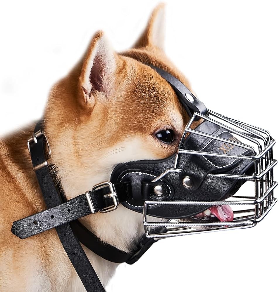 Dog Muzzle- Adjustable Durable Metal Basket, Leather Muzzle, Dog Muzzle