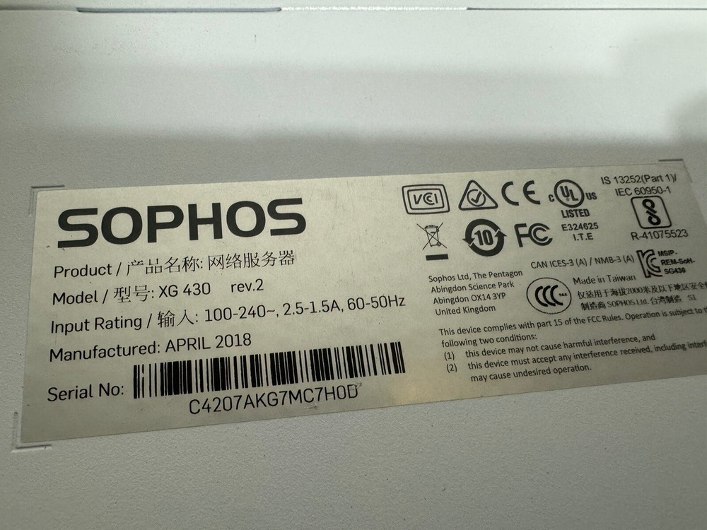 Sophos XG 430 Rev 2 Rack Mount Security Appliance