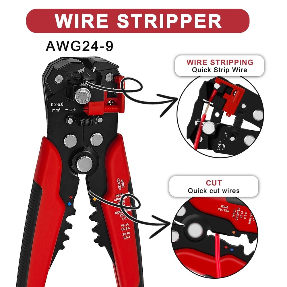 Terminal Crimping Tool and Multi-Purpose Wire Stripper Kit - Multiple jaw siz...