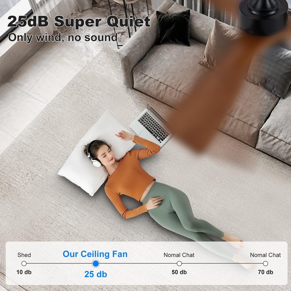 52” Outdoor Ceiling Fan with Light, 3 Walnut Solid Wood Blade, Remote Control...