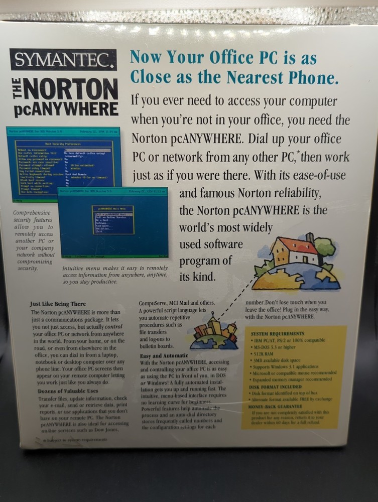 Symantec Norton PC Anywhere Version 5.0 Remote Computing & Communications DOS