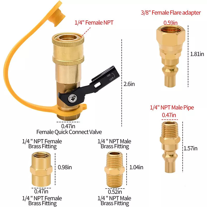 RV Quick Connect Fittings 1/4" NPT Propane Hose Adapter Set