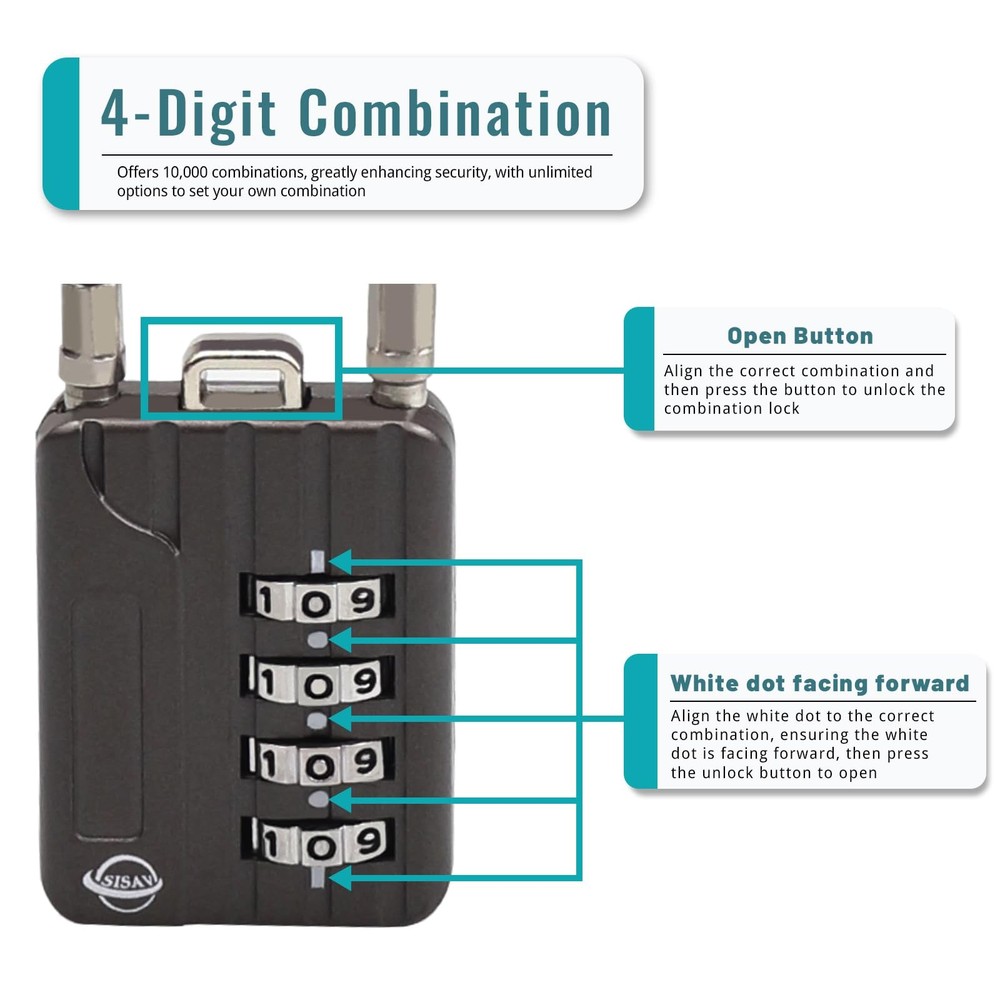 30CM/12in Long Cable Locks Cable 4-Digit Combination Lock Re-settable Combina...