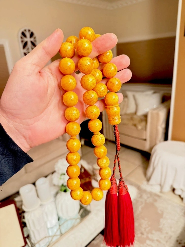 Natural Pressed Amber Islamic Rosary 34-bead مسباح كهرب كهرمان ضغط قديم مسبحة