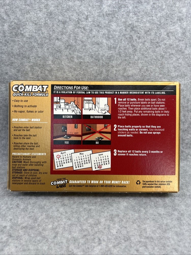 COMBAT Quick Kill Formula Small Roach 12 Child Resistant Bait Stations New