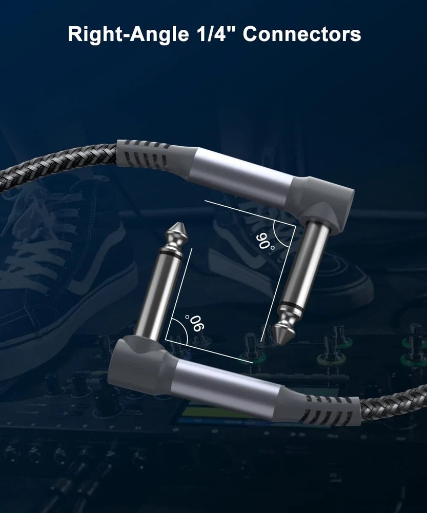 6-Inch Guitar Patch Cables 3-Pack, Right-Angle 1/4" Audio Connectors