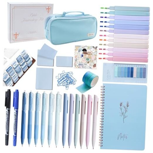 Complete Bible Study Supplies Journaling Kit with Tabs, Highlighters and Blue