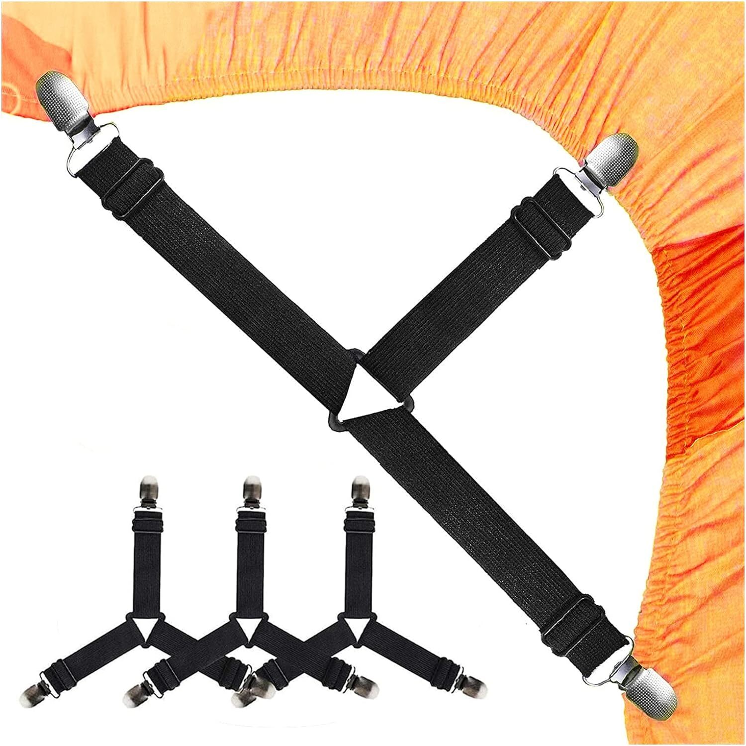 4 Bed Sheet Fasteners Adjustable Elastic Suspenders Straps Mattress Covers Clips