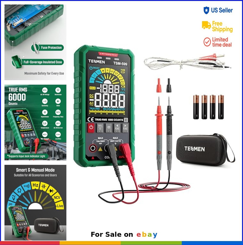 Digital Multimeter TRMS 6000 Counts Voltage Tester NCV Temperature Capacitance