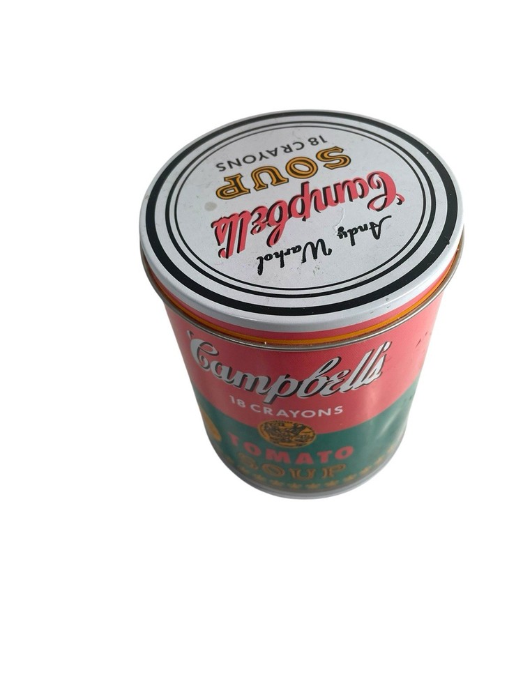 Andy Warhol Campbell’s Soup Crayon Tin 18 USED Crayons Sharpener