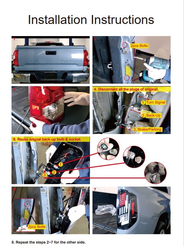 Smoke LEDFor 2014-2021 Toyota Tundra Tail Lights Brake Rear Lamps Left+Right