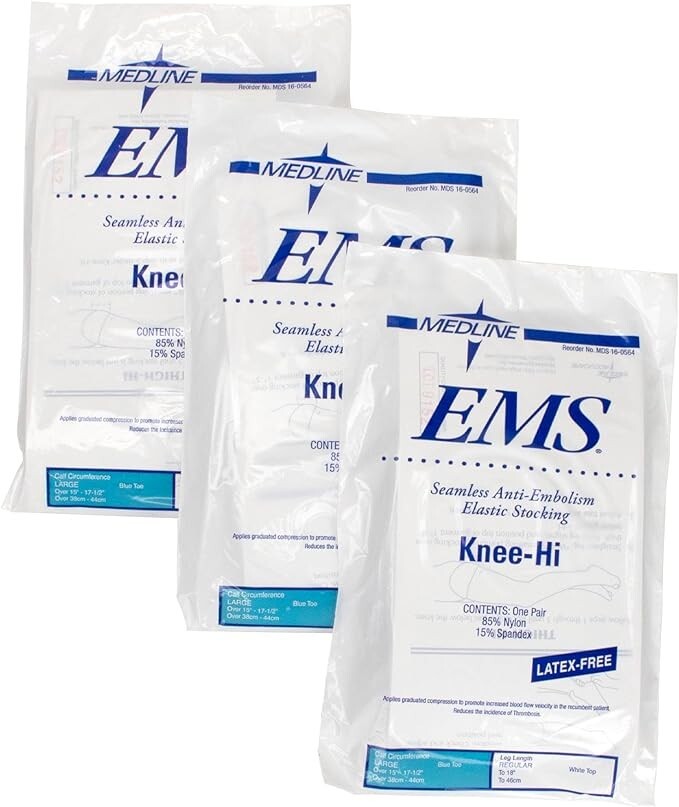 EMS Knee-High Anti-Embolism Stockings, Large, Regular, 3/Pack