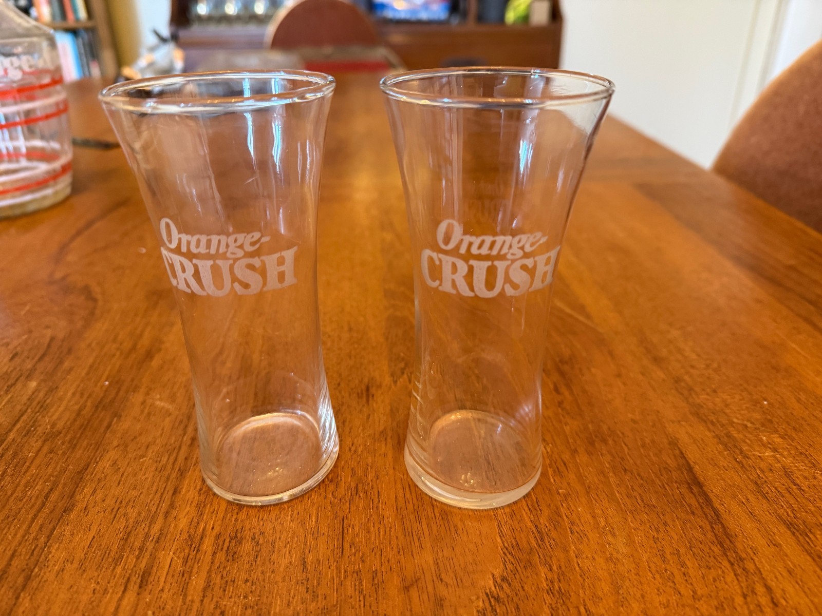 Two ORANGE-CRUSH 5 1/2 inch glasses soda pop late 1930's excellent condition