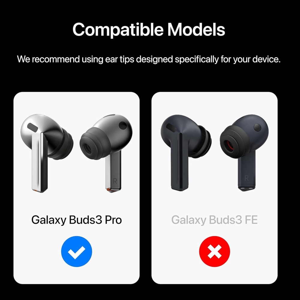 Premium Multi-Flange Eartips for Galaxy Buds3 Pro (Black, Medium, Black