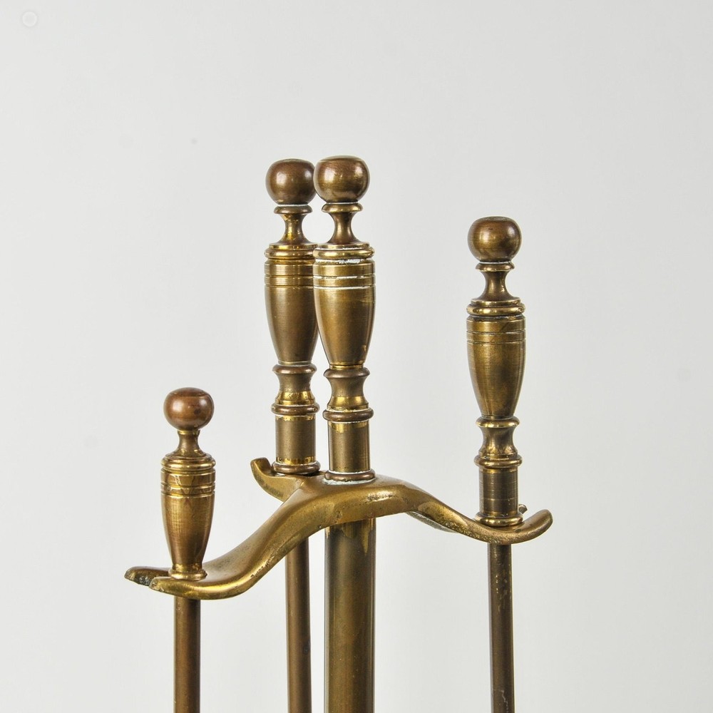 Vintage Solid Brass Fireplace Tool Set Small Four Piece Hearth Set